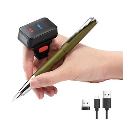 Tera Pro Lecteur de Code Barre Scanner 1D CCD en Bague Portable Douchette Scanner de Code Barre sans Fil 2.4GHz USB Compatibilité avec Android iOS Windows, HW0011