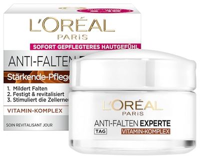L'Oréal Paris Anti-Falten Experte Tagescreme 65+, Anti-Age Gesichtscreme mit Vitamin Komplex, mildert tiefere Falten, festigt und vitalisiert die Haut, 50ml