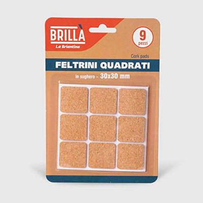 La Briantina Almohadillas de Corcho cuadradas para Muebles, protección de sillas y Suelos, 3 x 3 cm, 9 Unidades