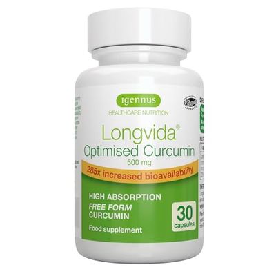 Longvida Curcumin Curcumina Ottimizzata 500 mg, 285x più biodisponibile senza pepe e piperina, 30 capsula
