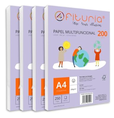 Ramette de papier A4 200g avec 1000 feuilles blanches, papier multifonctionnel pour un usage scolaire et professionnel. Idéal pour imprimantes laser, à jet d’encre ou photocopieuses – Ofituria