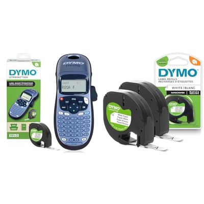 DYMO LetraTag LT-100T Etichettatrice | Macchina etichettatrice palmare & LetraTag etichette originali di carta autoadesiva – rotolo da 12 mm x 4 m