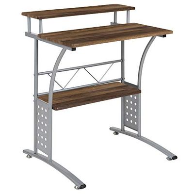 Flash Furniture Computerbureau met bovenste en onderste opbergvak, metaal, rustiek walnoot, 1 stuk
