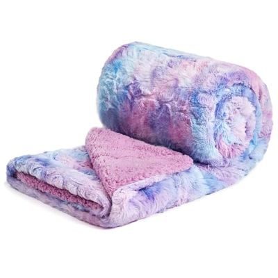 NEWCOSPLAY Supermjuk fuskpäls filt premium sherpa baksida varm och mysig överkast dekorativ för sovrum soffa golv (lila regnbåge, överkast (102 x 127 cm)