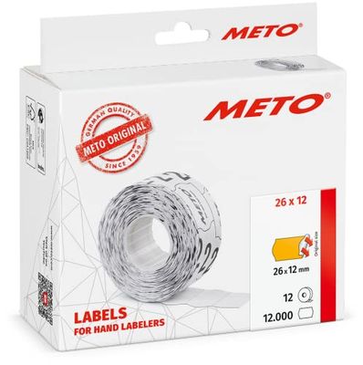 Meto Price Gun Labels (26×12 mm, Single-line, 12,000 Labels, Fluorescent Orange, Permanently Adhesive, for METO, Contact, Sato, Avery, Tovel, Samark etc.)