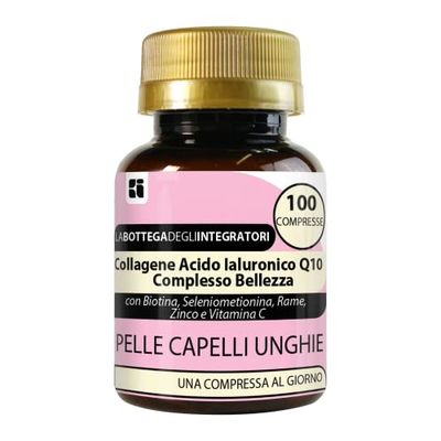 Collagene Acido Ialuronico Coenzima Q10 Complesso Bellezza con Biotina Zinco Selenio Metionina Rame Vitamina C | 100 compresse 1 al dì | Pelle Capelli Unghie LABOTTEGADEGLIINTEGRATORI ®