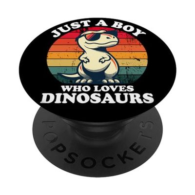 Just A Boy Who Loves Dinosaurs Divertido Retro Dinosaurio T-Rex PopSockets PopGrip Adhesivo