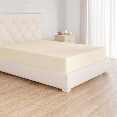 Amazon Basics Lençol de baixo ajustável, 140 x 200 x 30 cm, de poliéster de microfibra, bege