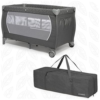 skiddoü lit d’appoint, Lunar lit d’appoint pliant, structure légère, lit compact de voyage, lit d’appoint pour enfant réglable en hauteur, lit d’appoint pour bébé, lit d’appoint confortable Gris foncé