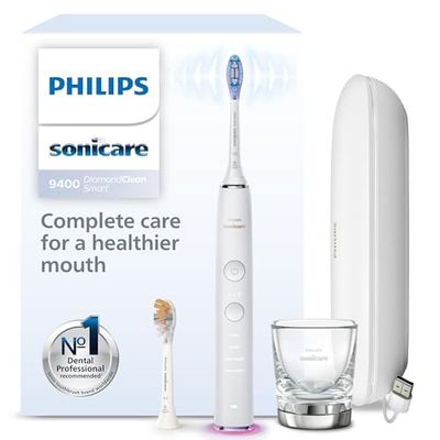 Philips Sonicare DiamondClean Smart 9400 spazzolino elettrico, spazzolino sonico con app, sensore di pressione, rilevamento della testina, bianco, modello HX9917/88