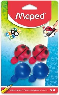 Maped - Zestaw 4 temperówek Croc Easy Biedronka i Wieloryb - Temperówka do zbiorników - 1 standardowy otwór na kredki - Łatwy do otwierania - Dla dzieci od 4 lat