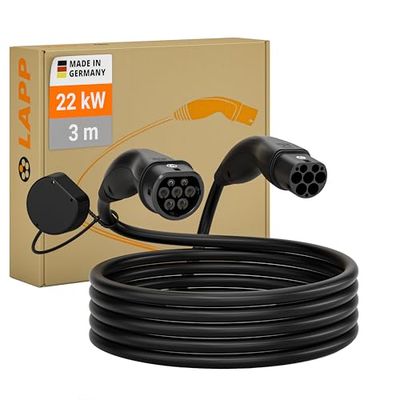 Lapp Mobility - Cable de Carga Tipo 2 (22 kW, Liso, 32 A, 3 Fases, Cable de Carga para Coche electrónico, Modo 3/3 m)