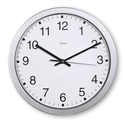 Hama Horloge Murale Majorque (Pendule Murale Ø 30cm, Affichage Grand Format, Horloge à Quartz Analogique, Aiguilles des Heures, Minutes et Secondes, Pile Incluse) Argenté