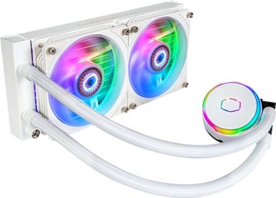 Cooler Master MasterLiquid PL240 Flux White edition CPU Liquid Cooler - AIO Water Cooling System, 2 x 120mm Fans, 240mm Radiator, ARGB Gen 2 Controller Included - AMD & Intel Compatible, White