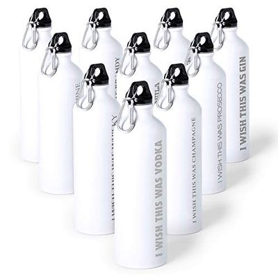 eBuyGB Humourous 'I Wish This Was Champagne' 800ml BPA Free White Metal Sports Water Bottle (Can Also Be Personalised with Your Name)