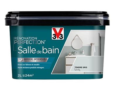 V33 Peinture de rénovation salle de bain, Rénovation perfection Tendre gris satin 2L
