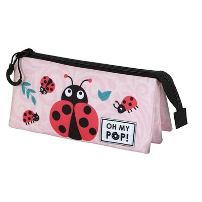 Oh My Pop! Lieveheersbeestje Drievoudige Etui, Roze, 23 x 11 cm, roze, Eén maat, Drievoudige etui Lieveheersbeestje