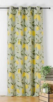 LINDER - Rideau Tissé et Teint en France - Style Provençal - Finition Œillets Couleur Canon de Fusil - Coloris Vert Printemps et Jaune - Dimensions 140x260cm - Collection Citron