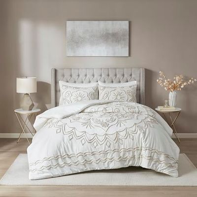 Madison Park Violette - Set copripiumino trapuntato in 100% ciniglia di cotone, design bohémien, moderno e lussuoso, per tutte le stagioni, con federe abbinate, 228,6 x 228,6 cm, colore: