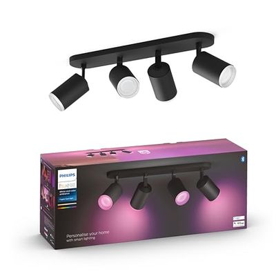 Philips Hue White & Color Ambiance Fugato Spot 4 flg negro 4x350lm, regulable, 16 millones de colores, controlable mediante app, compatible con Amazon Alexa (Echo, Echo Dot)