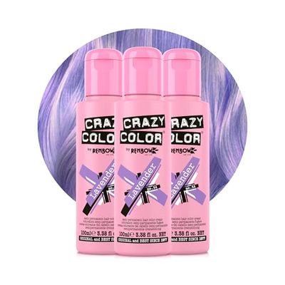 Crazy Color Pastel Lavender Semi-Permanent Trio Hair Dye. Highly Pigmented Pastel Purple Conditioning & Oil Nourishing Vegan Formula | No Bleach or Ammonia | 300ml