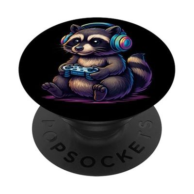 Mapache - Consola de vídeo divertido con modo de jugador gráfico PopSockets PopGrip Adhesivo