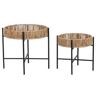 Home ESPRIT Juego de 2 mesas Negro Natural Metal 49 x 49 x 44 cm
