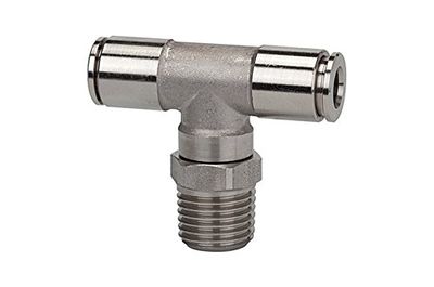 Raccord en T rotatif R 1/4 A pour tuyau extérieur Ø 8 mm Pression de travail max. 15 bar Acier inoxydable 1.4404