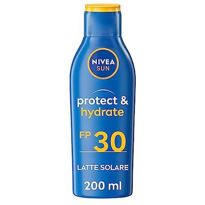 NIVEA SUN Latte Solare Protect & Hydrate SPF30 200 ml, Crema solare 30 che idrata per 48h, Protezione solare 30 resistente all'acqua con Vitamina E antiossidante