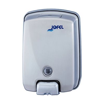 Jofel - Dosificador de Jabón para Pared, Rellenable con Jabón Líquido Capacidad de 1L, Dispensador Jabón Baño, Antivandálico y Robusto, Antigoteo y Anticorrosión, Futura AC54000, Inox. Satinado