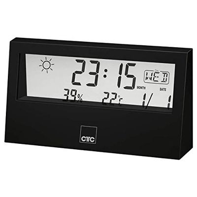 CTC WSU 7022 - Stazione meteo multifunzione con orologio e display LCD trasparente, memoria dati per temperatura e umidità, funzione di allarme, colore: nero