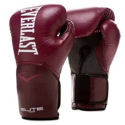 Guanti da Boxe Everlast Elite 2 16oz, Bordeaux, per Sacco, Allenamento e Sparring, Chiusura a Strappo, Barra Ergonomica, Schiuma a Strati - Autentico Everlast