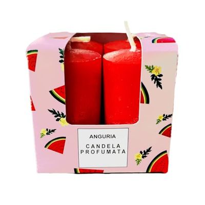 Lot de 4 bougies parfumées – Pastèque, en cire végétalienne, Pocket Season, printemps/été – Made in Italy – Cereria Di Giorgio – Cadeau