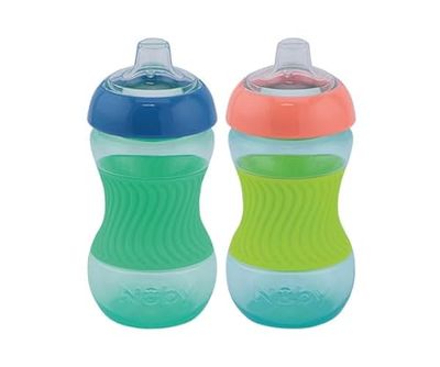 Nuby - Pack de 2 Mini Cup - Gobelet d'apprentissage pour enfants avec poignée en silicone – Gobelet pour bébé - 2 pièces Bleu & Vert - 180 ml – 4+ mois