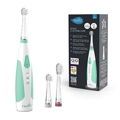 Nuvita 1151B Sonic Clean & Care Elektrische tandenborstel voor kinderen van 3 maanden tot 5 jaar, lichtgevende tandenborstel voor kinderen, elektrische tandenborstels, AIO goedgekeurd, 2023