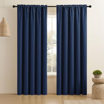 CUCRAF Blackout Curtains Room Darkening Window Curtain Panels, Rod Pocket Thermal Insulated Solid Drapes for Bedroom Living Room, Set of 2 Panels. 52 x 95 inch, Navy Blue