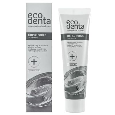 Ecodenta Dentifricio senza fluoro, tripla forza per la pulizia dei denti, smalto, rinforza la sensibilità, riduce la dentifricia, 100 ml