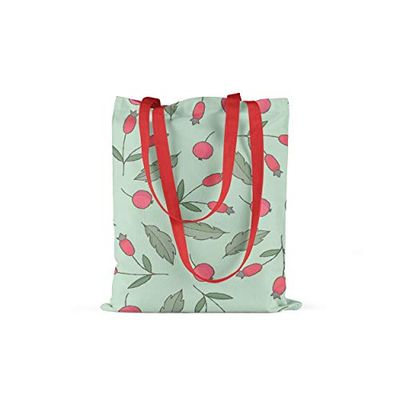 Bonamaison Printed Tote Bag, Reusable Grocery Bag, Shopping Bag, Machine Washable, Foldable, Canvas Cloth Bag with Red Handles, Size: 34x40 Cm