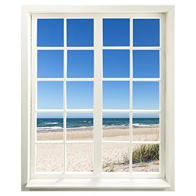 Graz Design - Adhesivo decorativo para pared, diseño de ventana con vistas (99 x 120 cm), color azul