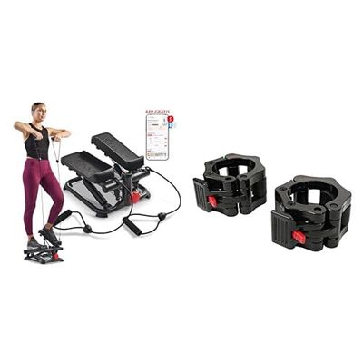 Sunny Health and Fitness Total Body Smart 2-in-1 Stepper Machine, Total Body Workout, Adjustable + Locking Collar Clamps with Quick Release for Olympic Barbells for Pro Training