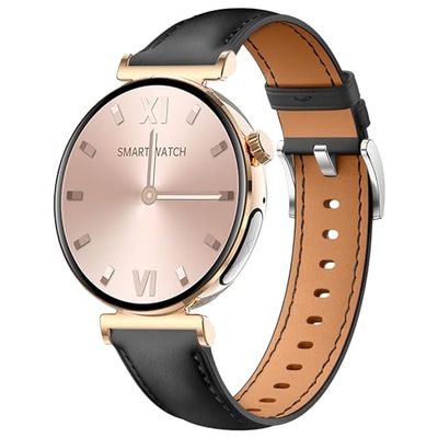 Knauermann PRO 3 Mini (2024) Gold - Gezondheidshorloge Smartwatch met telefoonfunctie - ECG + HRV en SOS-functie - AMOLED-display - BT Bluetooth - slaapapneu - rundleren band bruin, 14-24, rond,