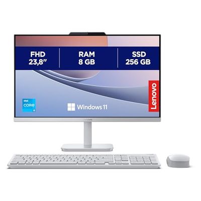 Lenovo A100 Desktop All-In-One, Display 24" FHD (1920x1080), Intel N100, RAM 8GB, 256GB SSD, Speakers, WiFi 6, Windows 11 Home, Mouse + Tastiera - Cloud Grey