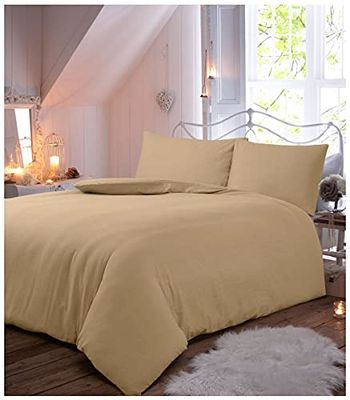 GC GAVENO CAVAILIA 100% Brushed Cotton Duvet Cover, Flannel Plain Bedding Sets, Soft Bed Cover, Natural, King