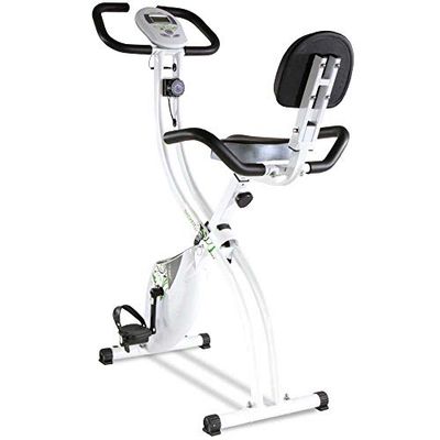Tecnovita by BH Back FIT YF91 Bicicleta estática dobrável magnética com selim confortável com encosto, alças laterais, monitor LCD, 8 níveis de resistência, rodas de transporte