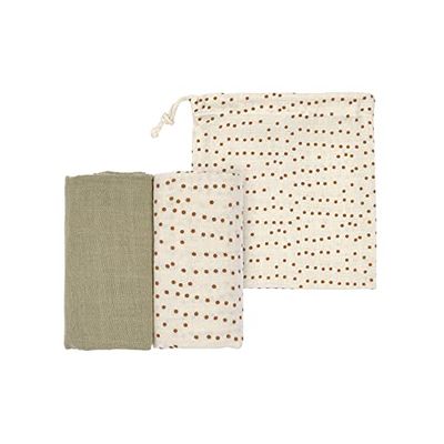 LÄSSIG Baby Couverture de puériculture Drap de puériculture Lot de 2 en coton 60 x 60 cm/Swaddle & Burp Blanket M caramel