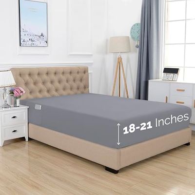Elegant Comfort 1 500 förstklassig hotellkvalitet 45,7 cm djup – extra djup ficka enkelt dra-på-lakan för hög madrass, lyx och mjukaste, smart ficka – skrynkelfri, tvilling/dubbel XL, grå