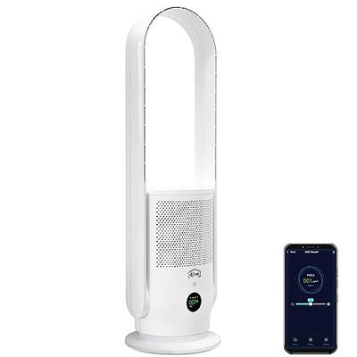 djive ARC rotorloze ventilator, 2in1 torenventilator + luchtreiniger, stil, met automatische modus, staande ventilator met 9 snelheden, app, Alexa, met afstandsbediening, H14, timer, wit