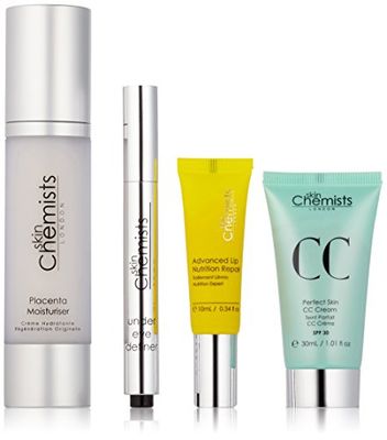 skinChemists SCCCLPMUEDLB Perfect Finish Touch Set-Light, Perfect Skin CC Cream, Placenta Moisturiser, Under Eye Definer e Advanced Lip Nutrition Repair