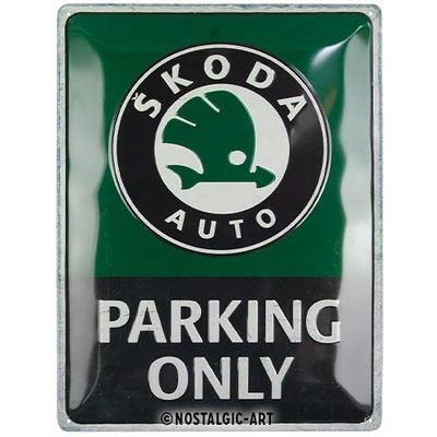 Nostalgic-Art Retro tin sign, 30 x 40 cm, Skoda – Parking Only – Gift idea for Skoda fans, made of metal, vintage design