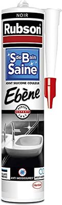 Rubson Mastic Salle de bain Saine Couleur "Ebène" Noir, Joint silicone multi-matériaux renforcé en antifongiques, mastic sanitaire coloré, souple & étanche, 280 ml